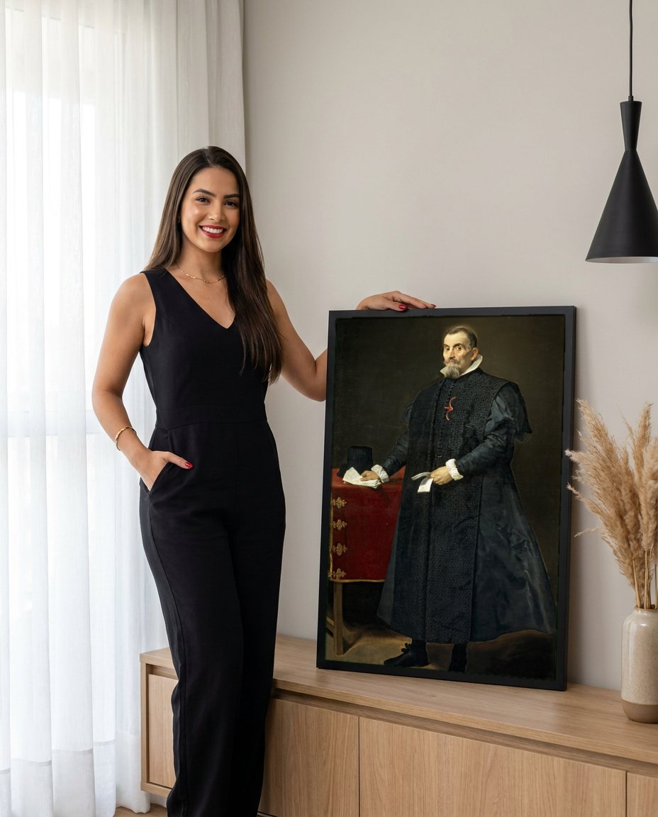 Quadro Decorativo Retrato de Cavalheiro - Diego Velázquez com modelo em ambiente