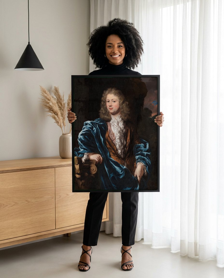 Quadro Decorativo Retrato de Cavalheiro - Nicolaes Maes com modelo em ambiente
