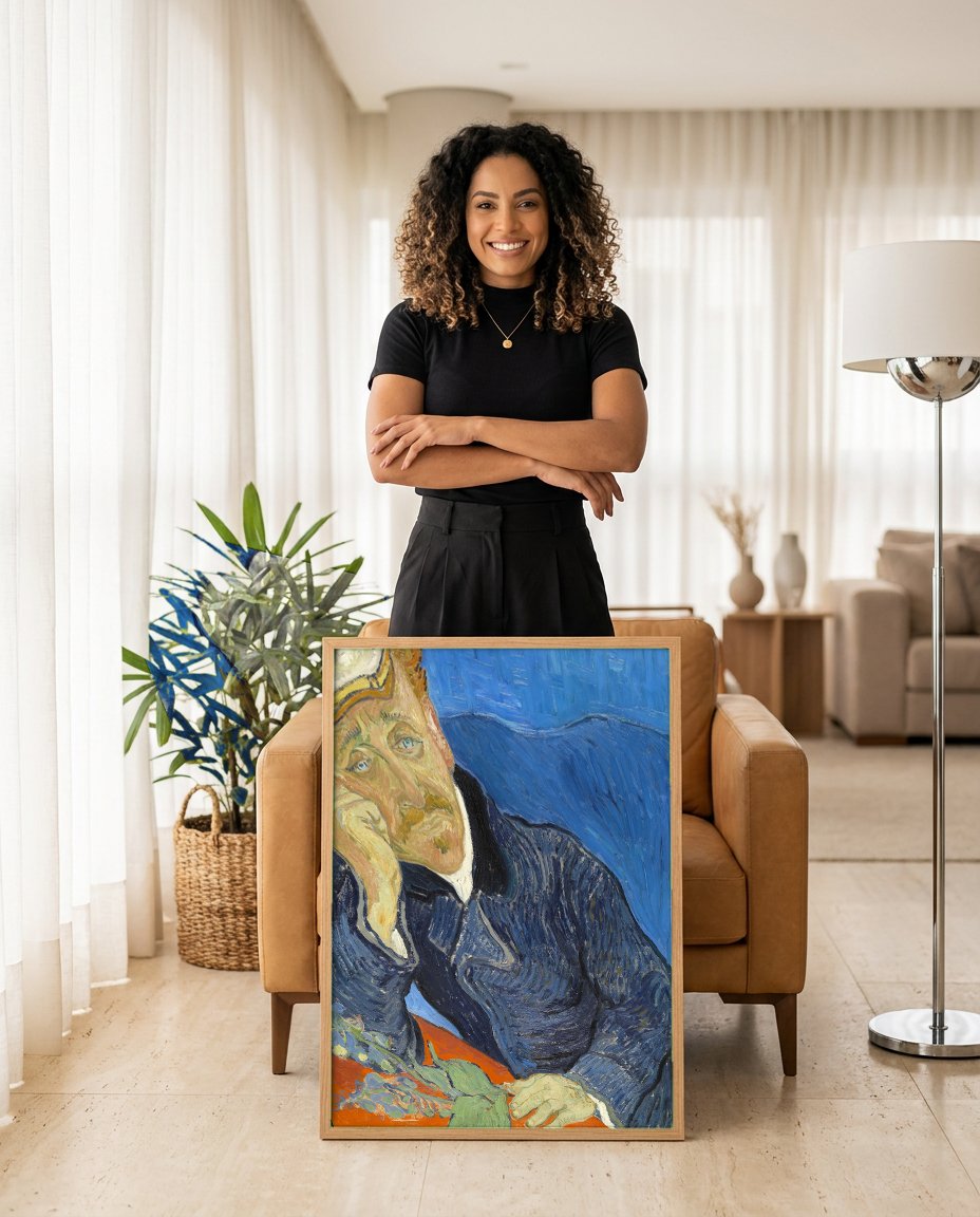 Quadro Decorativo Retrato de Marinheiro (Pai Tanguy) - Van Gogh com modelo em ambiente