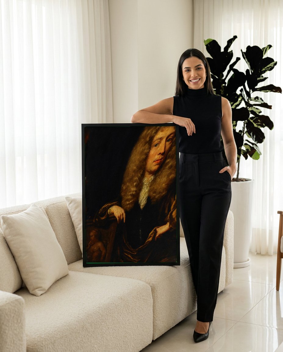 Quadro Decorativo Retrato de Cavalheiro - Nicolaes Maes com modelo em ambiente