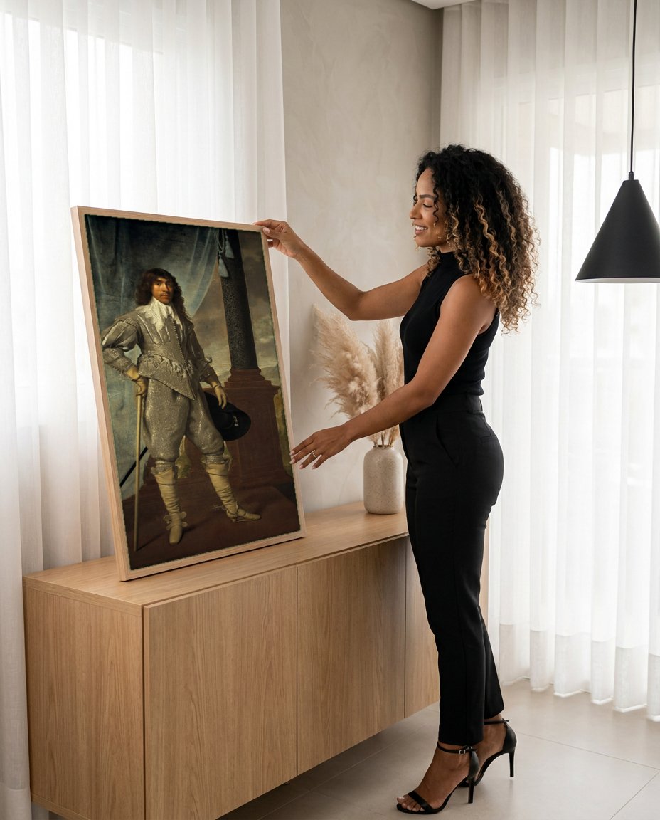 Quadro Decorativo Retrato de Cavalheiro - Daniël Mijtens com modelo em ambiente