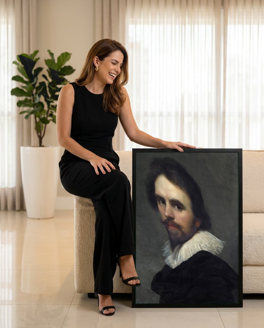 Quadro Decorativo Retrato de Cavalheiro - Daniël Mijtens com modelo em ambiente