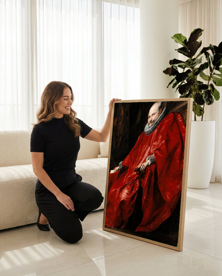 Quadro Decorativo Retrato de Cavalheiro - Van Dyck com modelo em ambiente