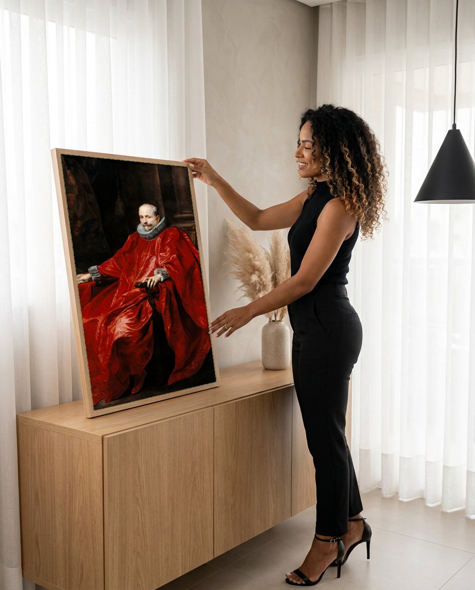 Quadro Decorativo Retrato de Cavalheiro - Van Dyck com modelo em ambiente