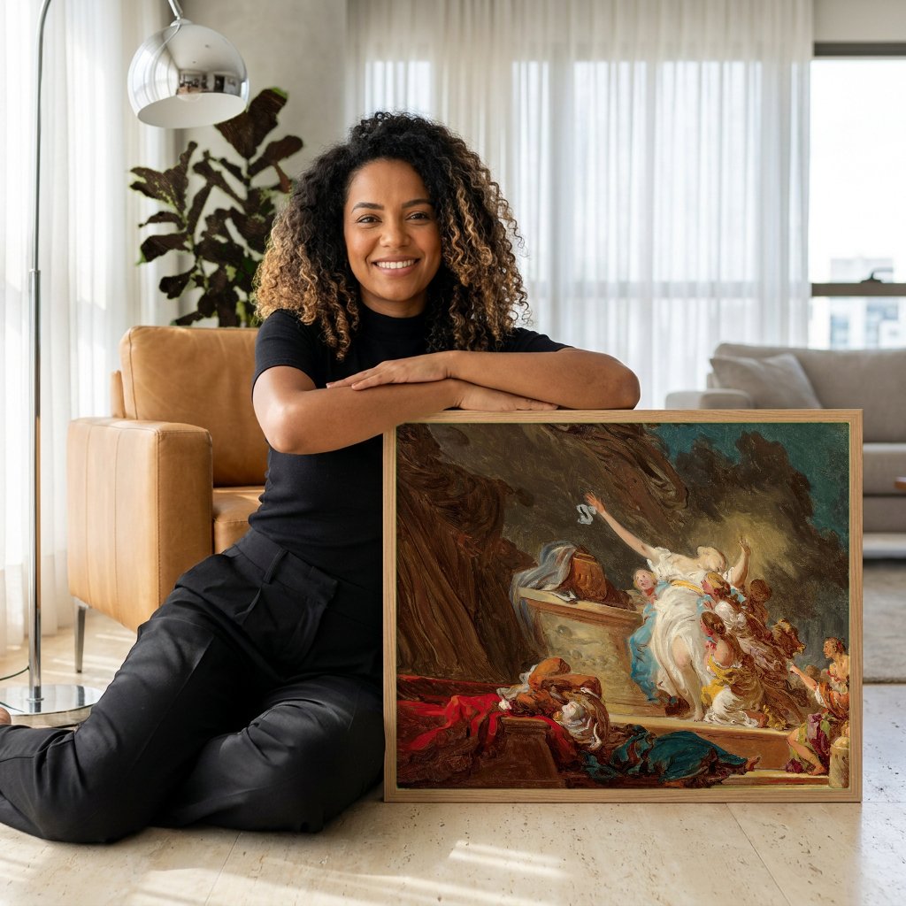 Quadro Decorativo O Sacrifício de Calirroe - Jean Honoré Fragonard com modelo em ambiente