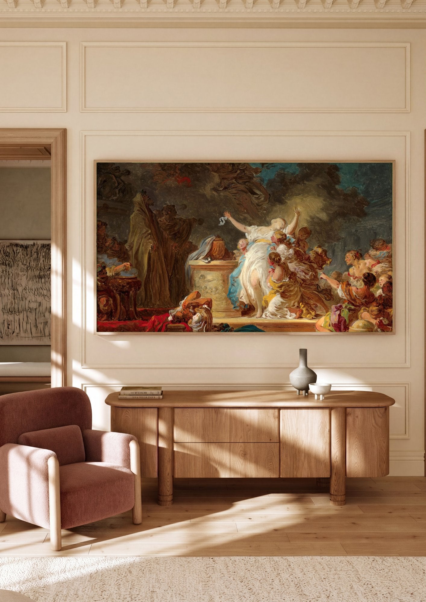 Quadro Decorativo O Sacrifício de Calirroe - Jean Honoré Fragonard em ambiente decorado