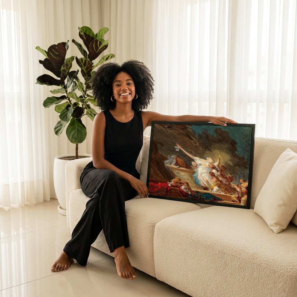 Quadro Decorativo O Sacrifício de Calirroe - Jean Honoré Fragonard com modelo em ambiente