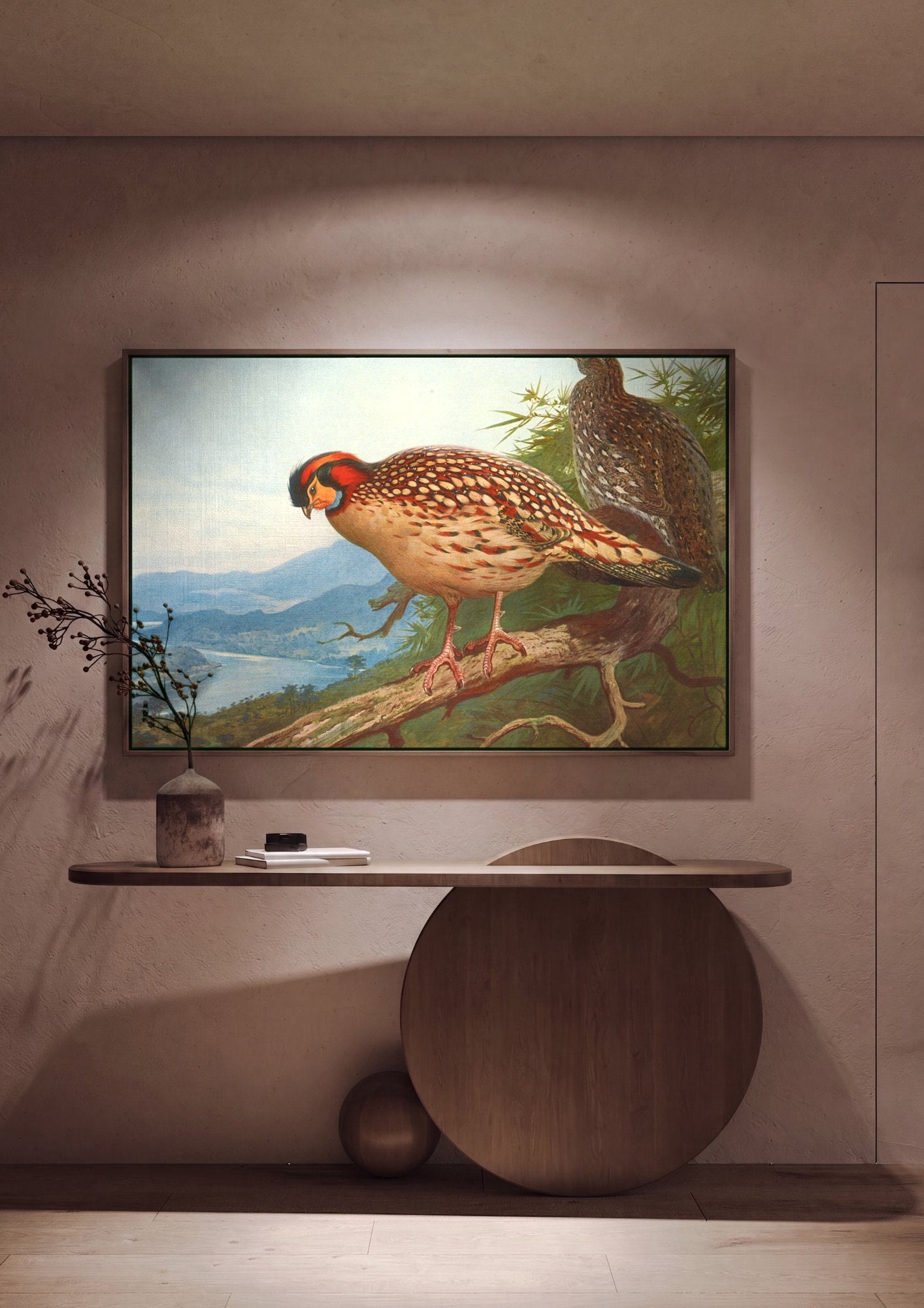 Quadro Decorativo Aves Exóticas em Paisagem - Thorburn em ambiente decorado