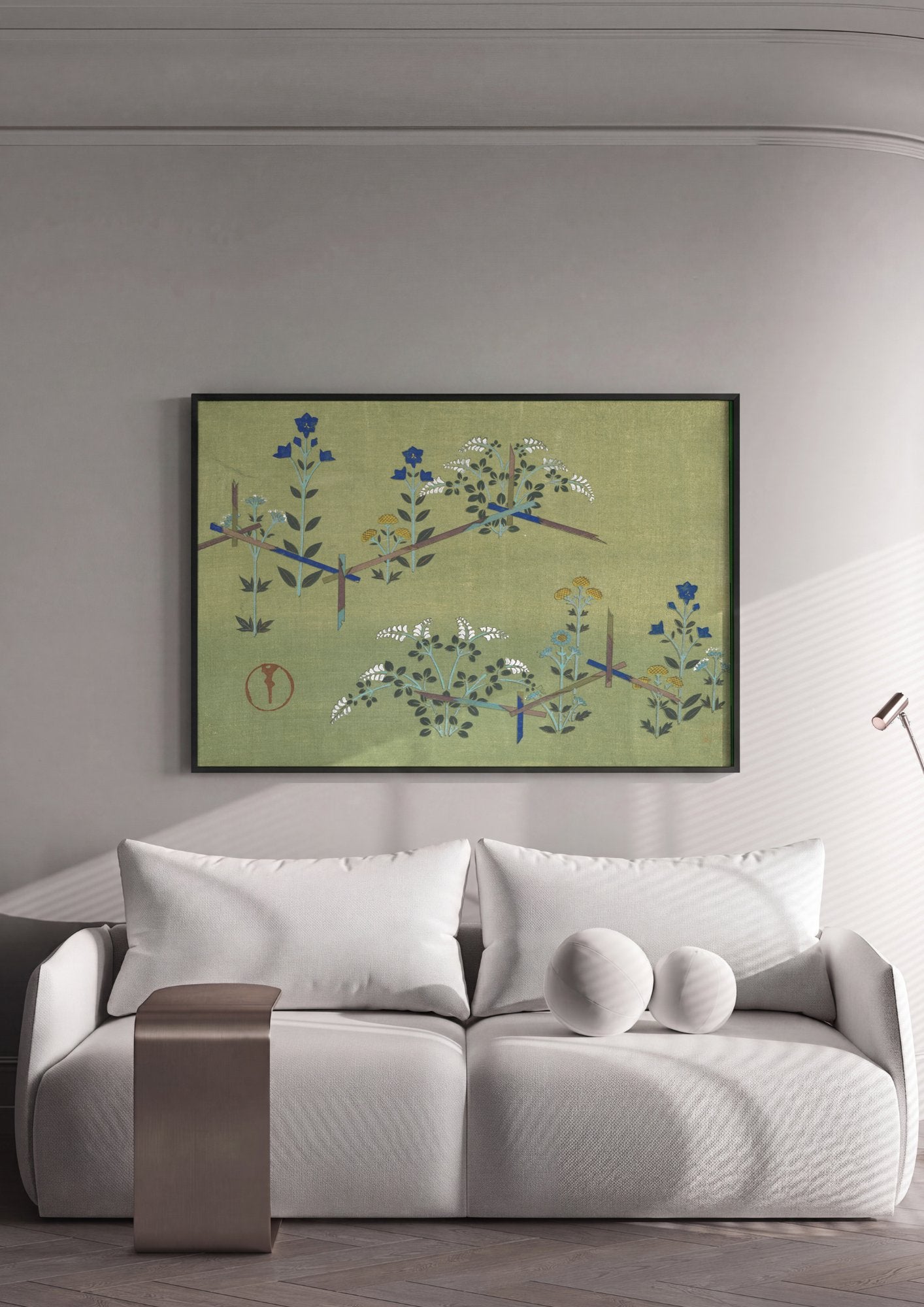 Quadro Decorativo Flores e Cercas - Kamisaka Sekka em ambiente decorado