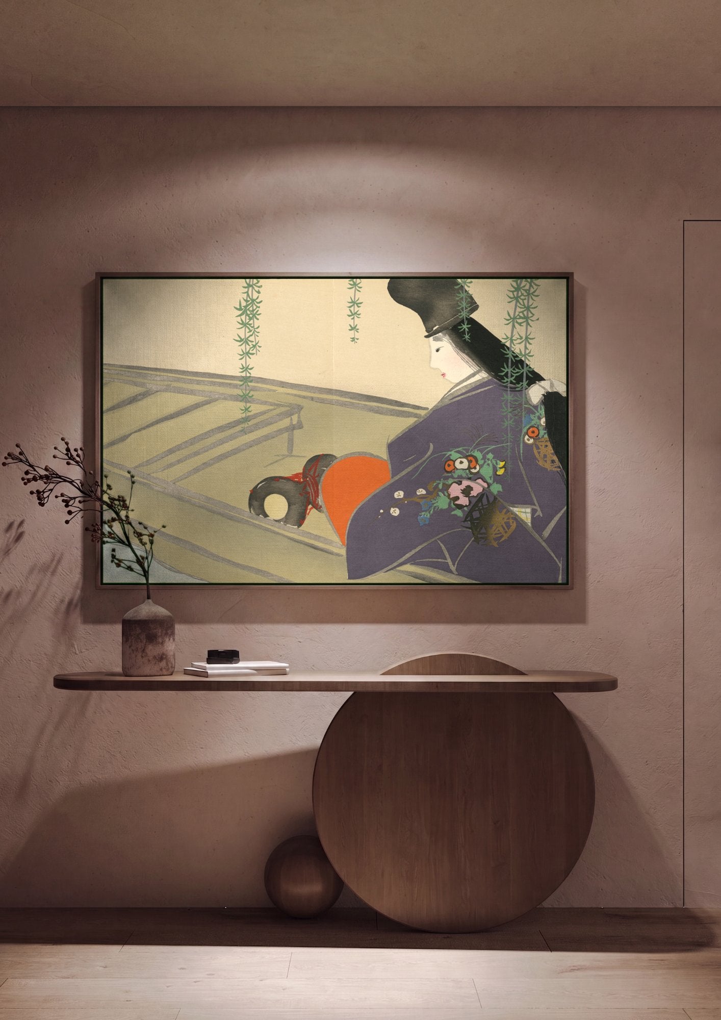 Quadro Decorativo A Dama do Barco - Kamisaka Sekka em ambiente decorado