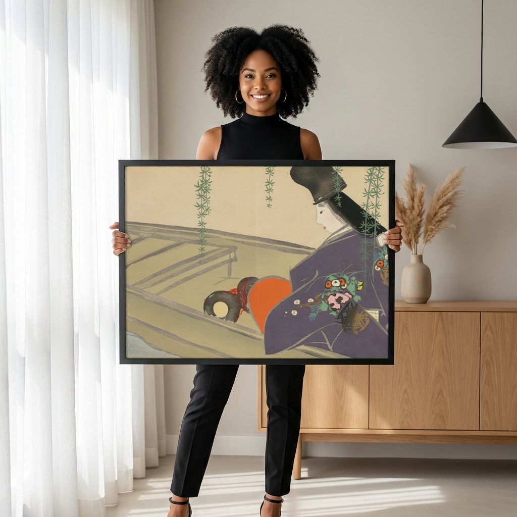 Quadro Decorativo A Dama do Barco - Kamisaka Sekka com modelo em ambiente