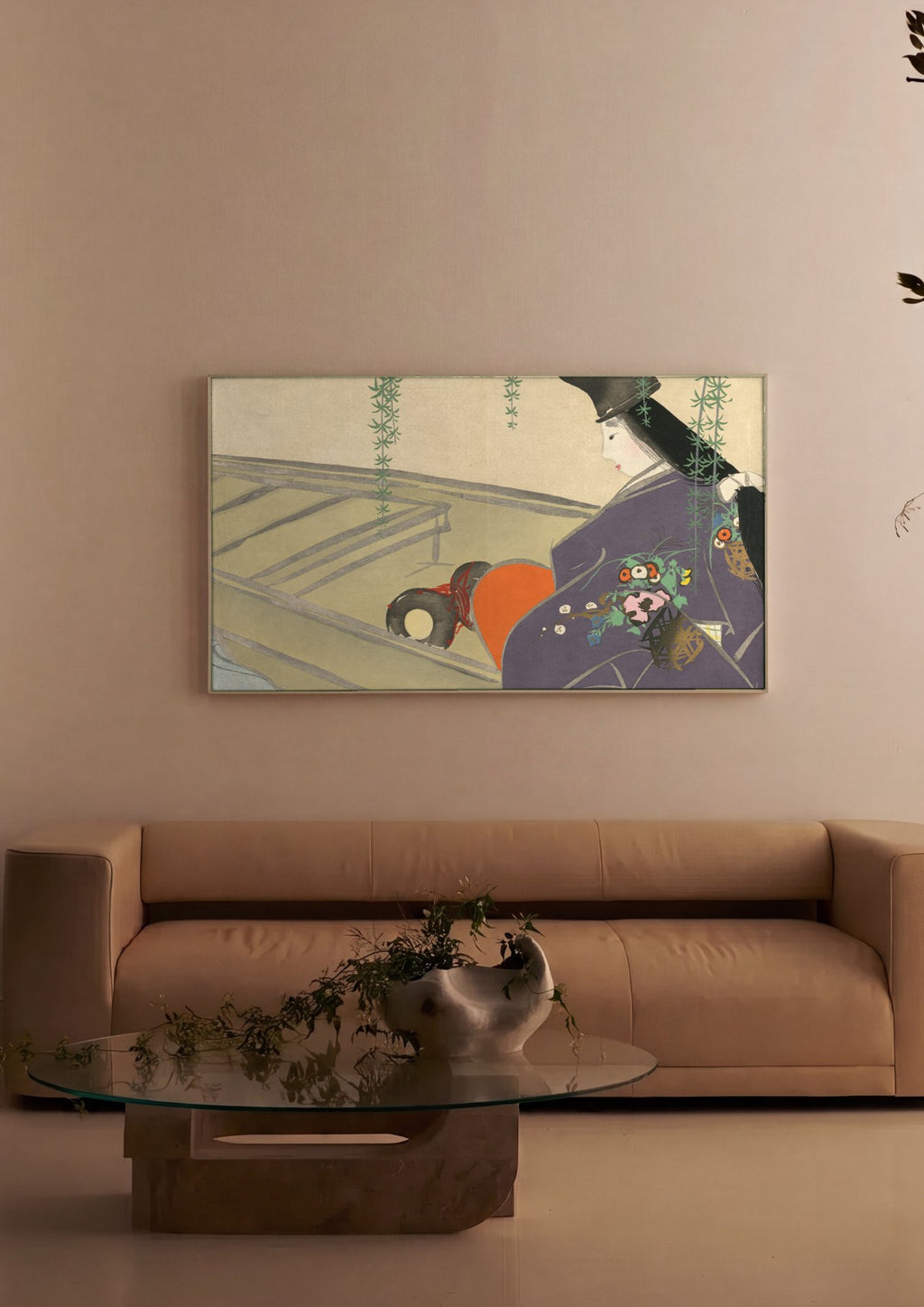 Quadro Decorativo A Dama do Barco - Kamisaka Sekka em ambiente decorado