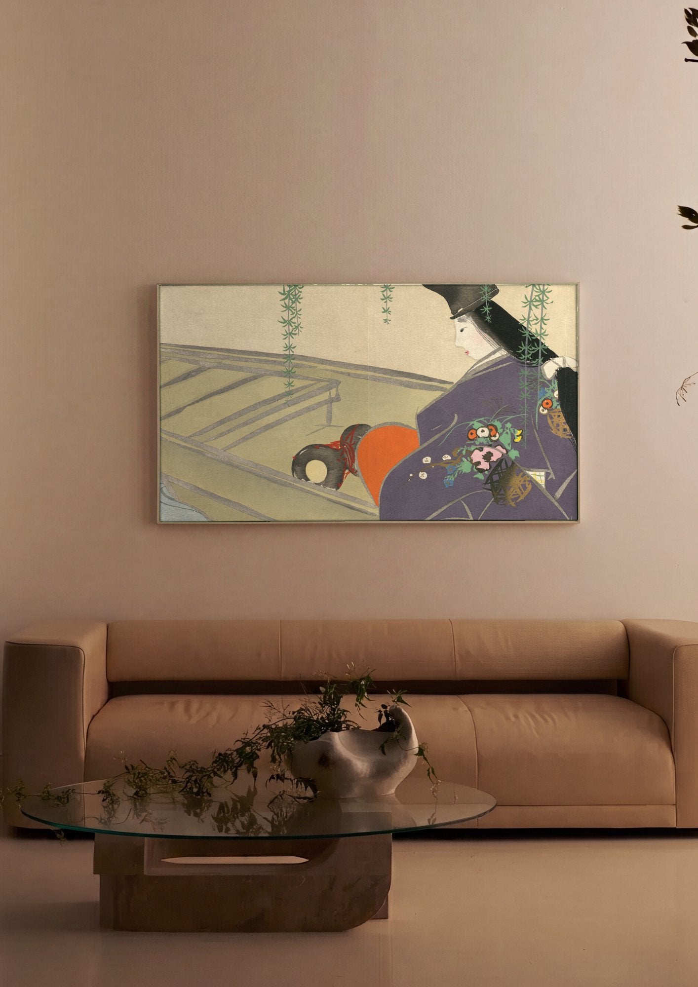 Quadro Decorativo A Dama do Barco - Kamisaka Sekka em ambiente decorado