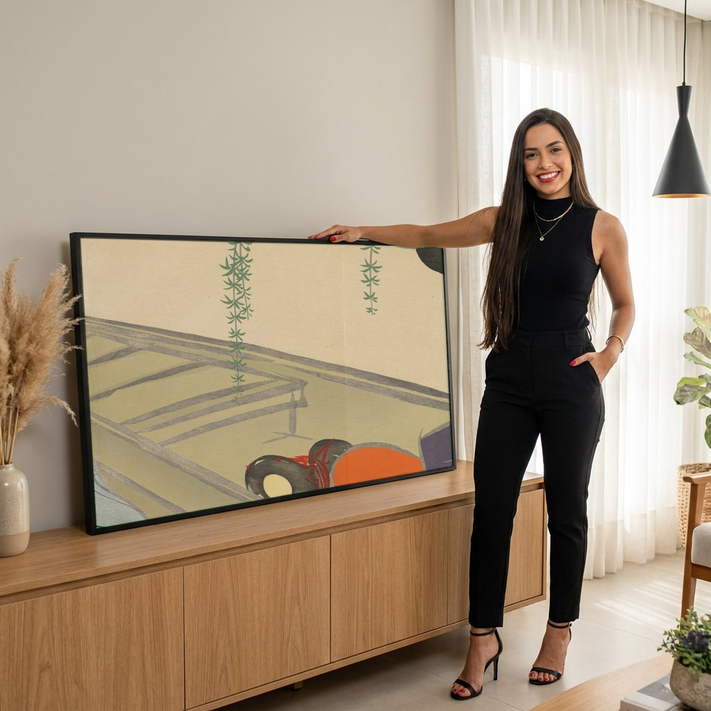 Quadro Decorativo A Dama do Barco - Kamisaka Sekka com modelo em ambiente