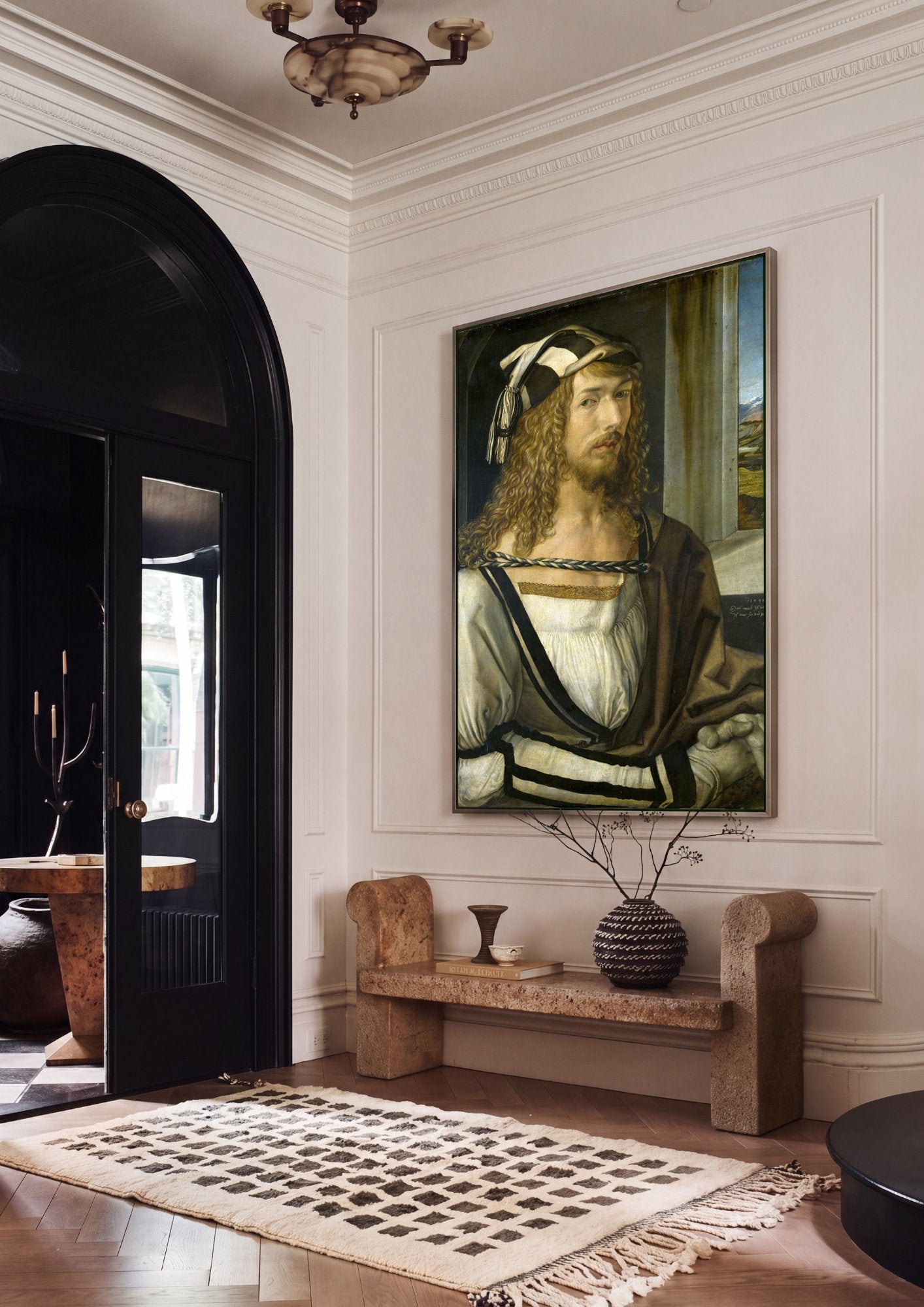 Quadro Decorativo Autorretrato com Paisagem - Albrecht Dürer em ambiente decorado
