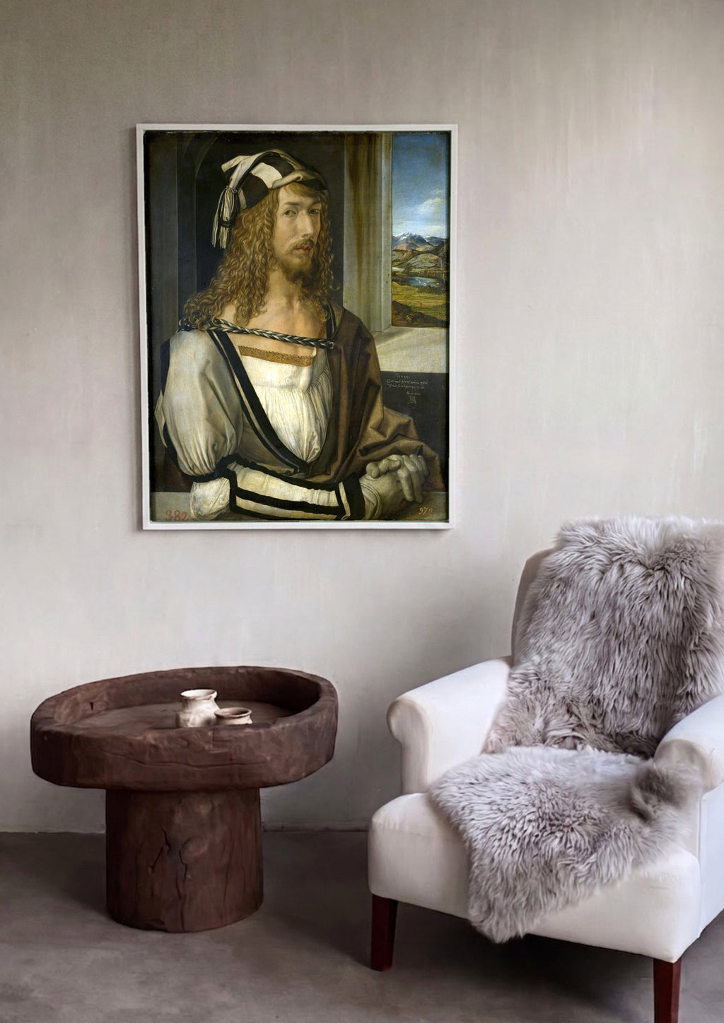 Quadro Decorativo Autorretrato com Paisagem - Albrecht Dürer em ambiente decorado