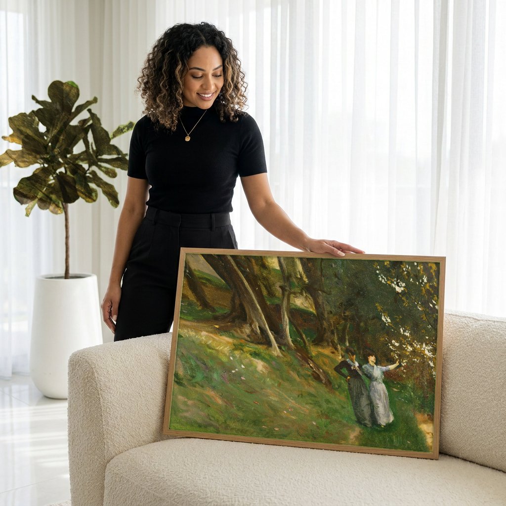 Quadro Decorativo Duas Mulheres em Paisagem - John Singer Sargent com modelo em ambiente