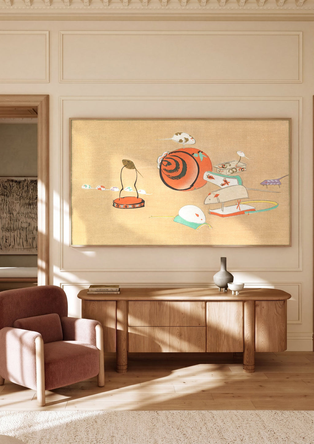 Quadro Decorativo Ratos Brincando - Kamisaka Sekka em ambiente decorado