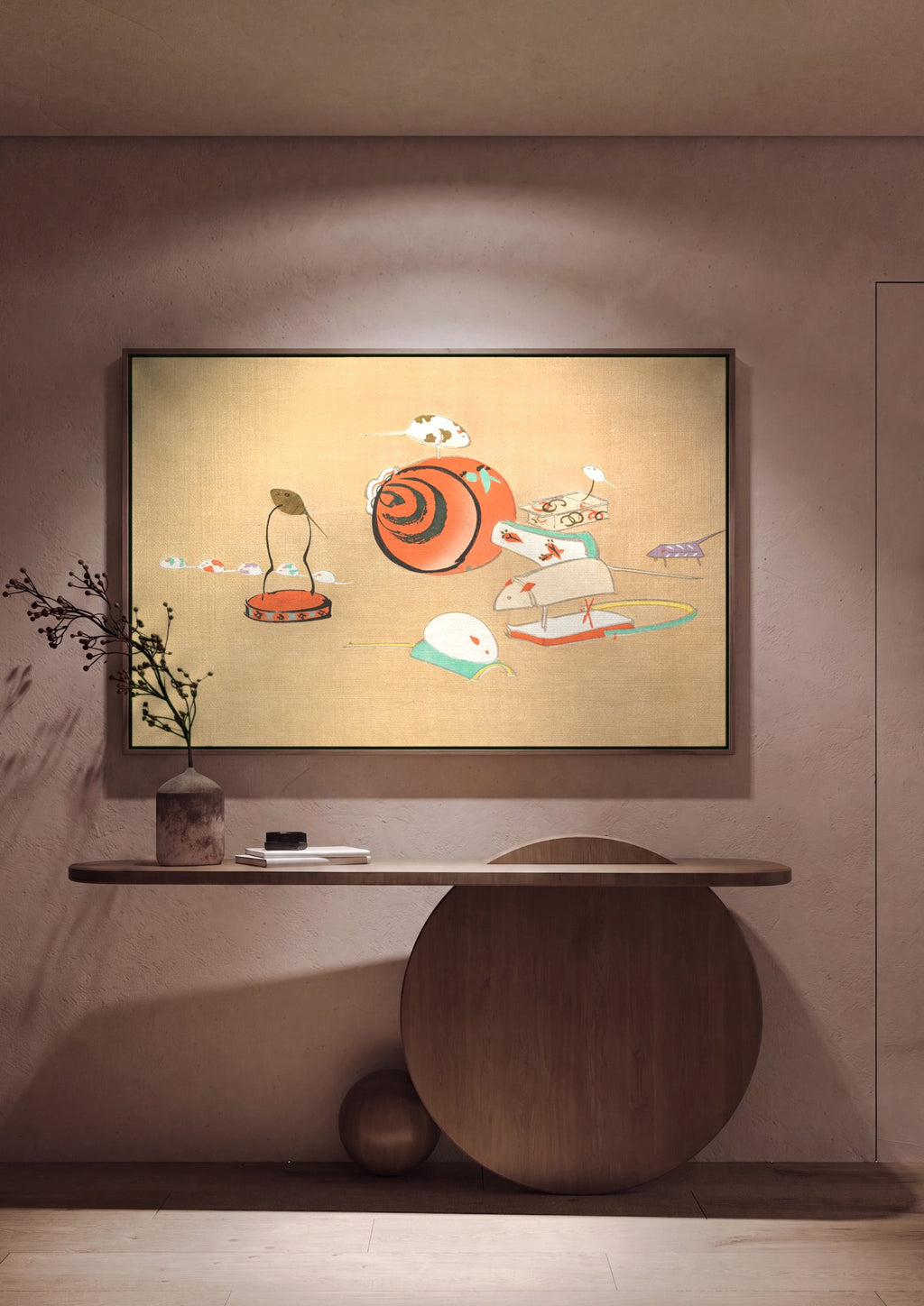 Quadro Decorativo Ratos Brincando - Kamisaka Sekka em ambiente decorado