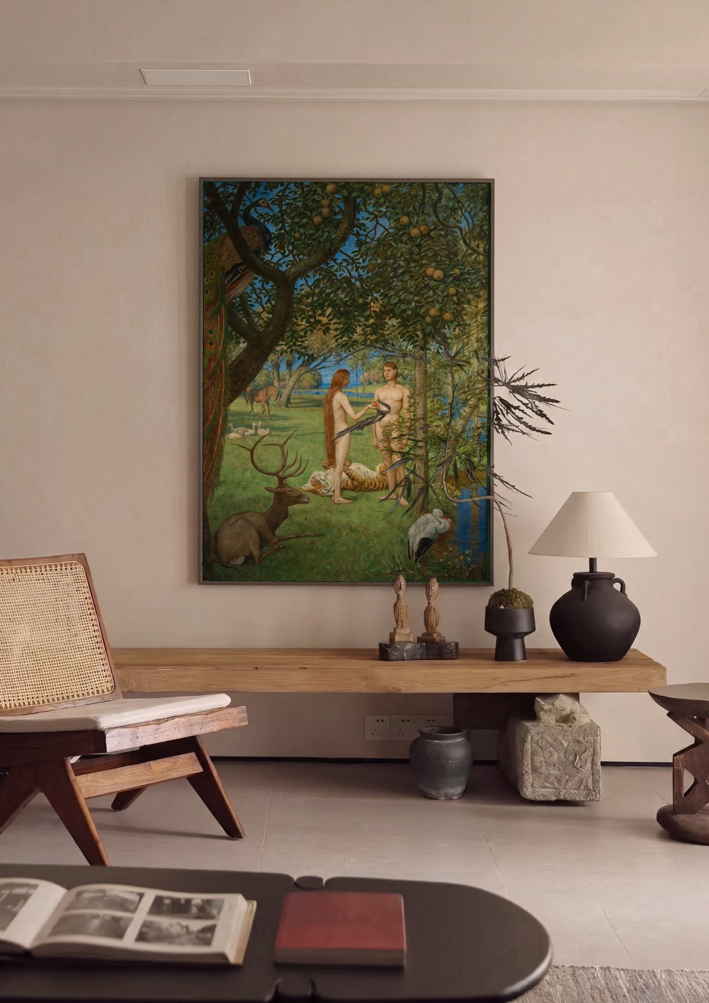 Quadro Decorativo Adão e Eva no Paraíso - Hans Thoma em ambiente decorado