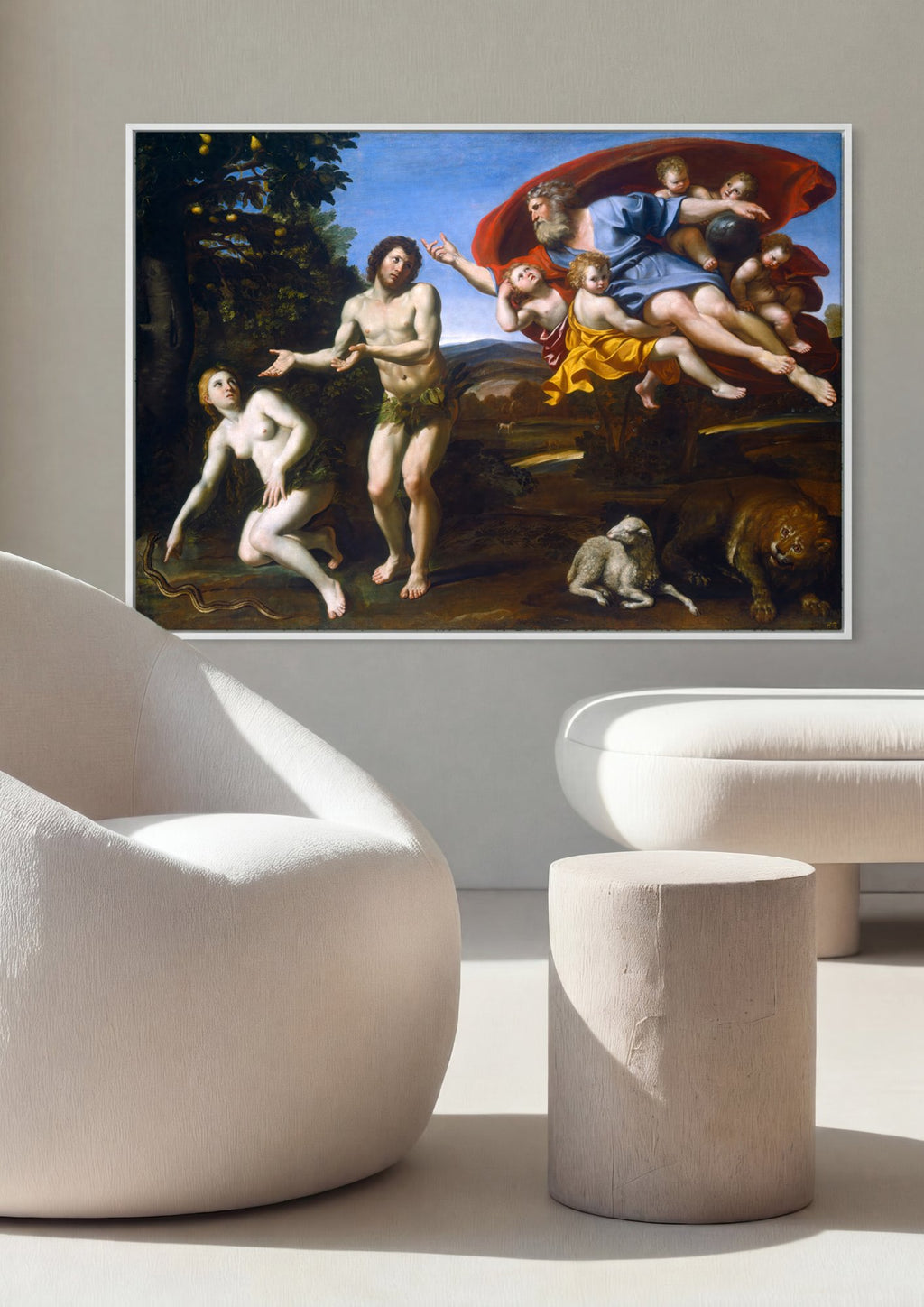 Quadro Decorativo A Expulsão do Paraíso - Domenichino em ambiente decorado
