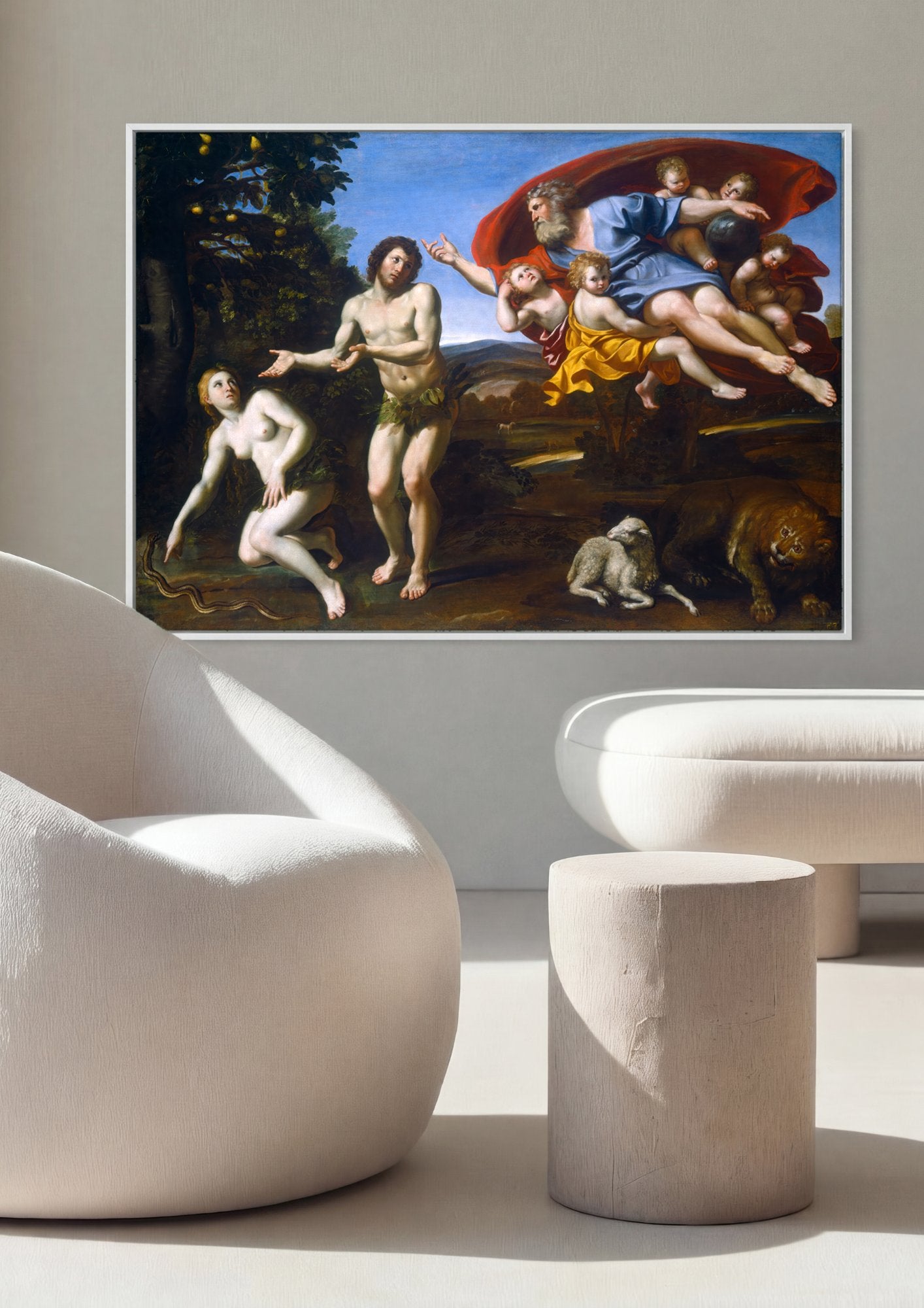 Quadro Decorativo A Expulsão do Paraíso - Domenichino em ambiente decorado