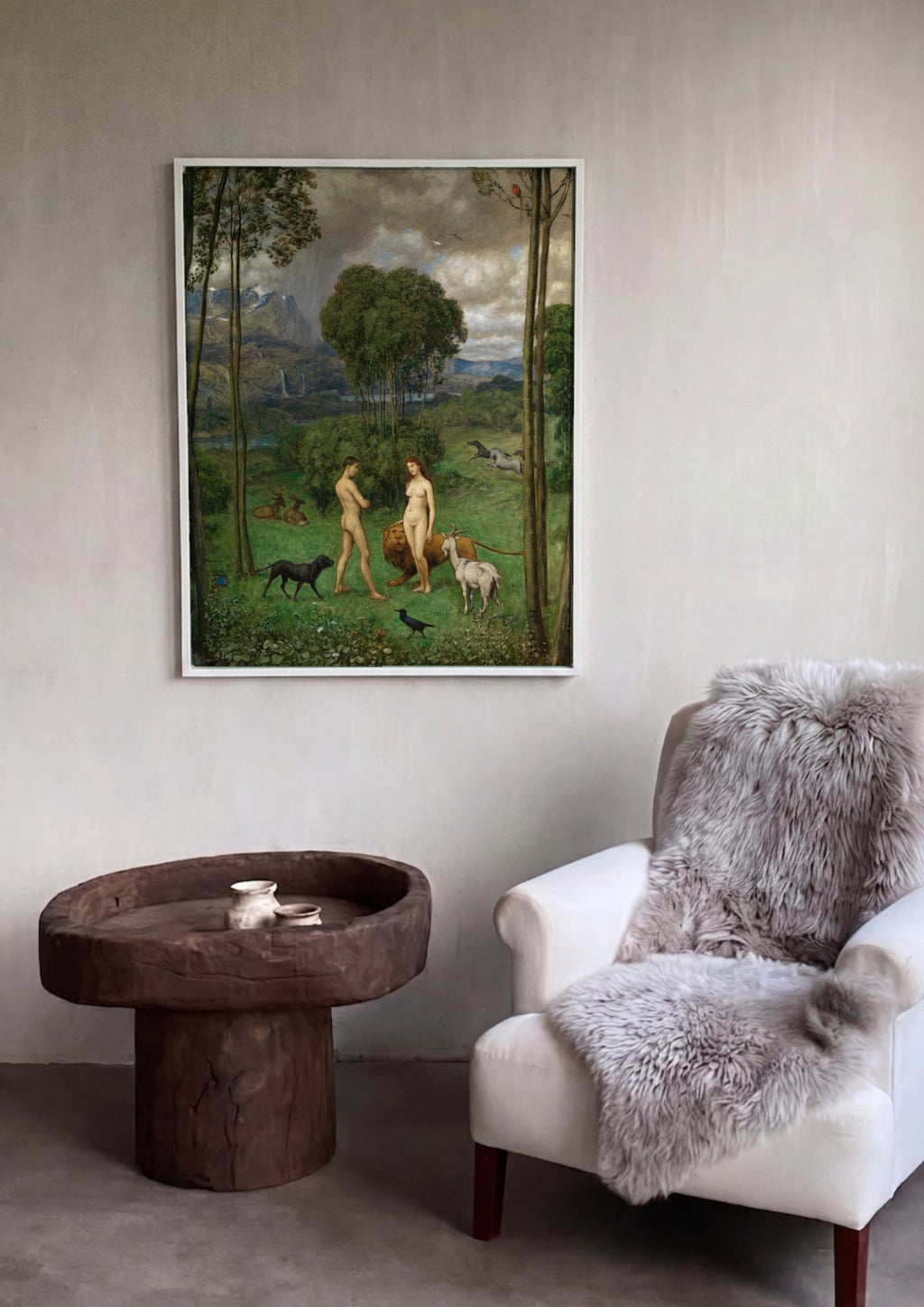 Quadro Decorativo Adão e Eva no Paraíso - Hans Thoma em ambiente decorado