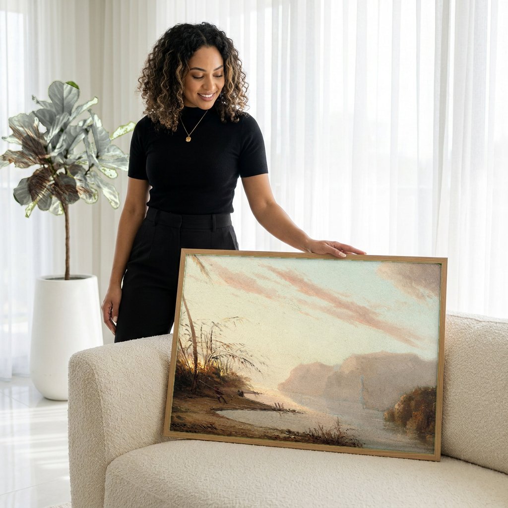 Quadro Decorativo Paisagem Tropical - Pissarro com modelo em ambiente
