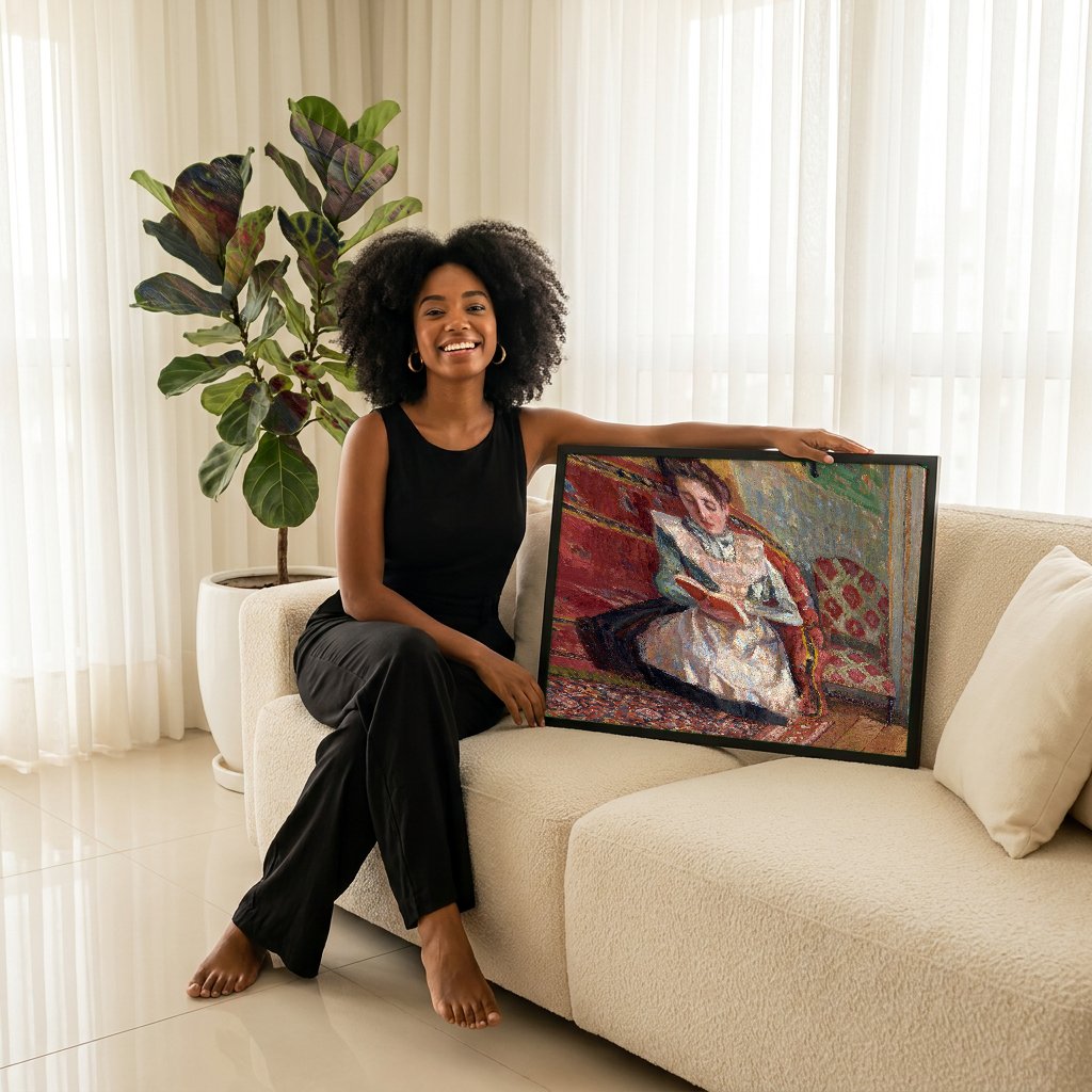Quadro Decorativo A Leitora - Camille Pissarro com modelo em ambiente
