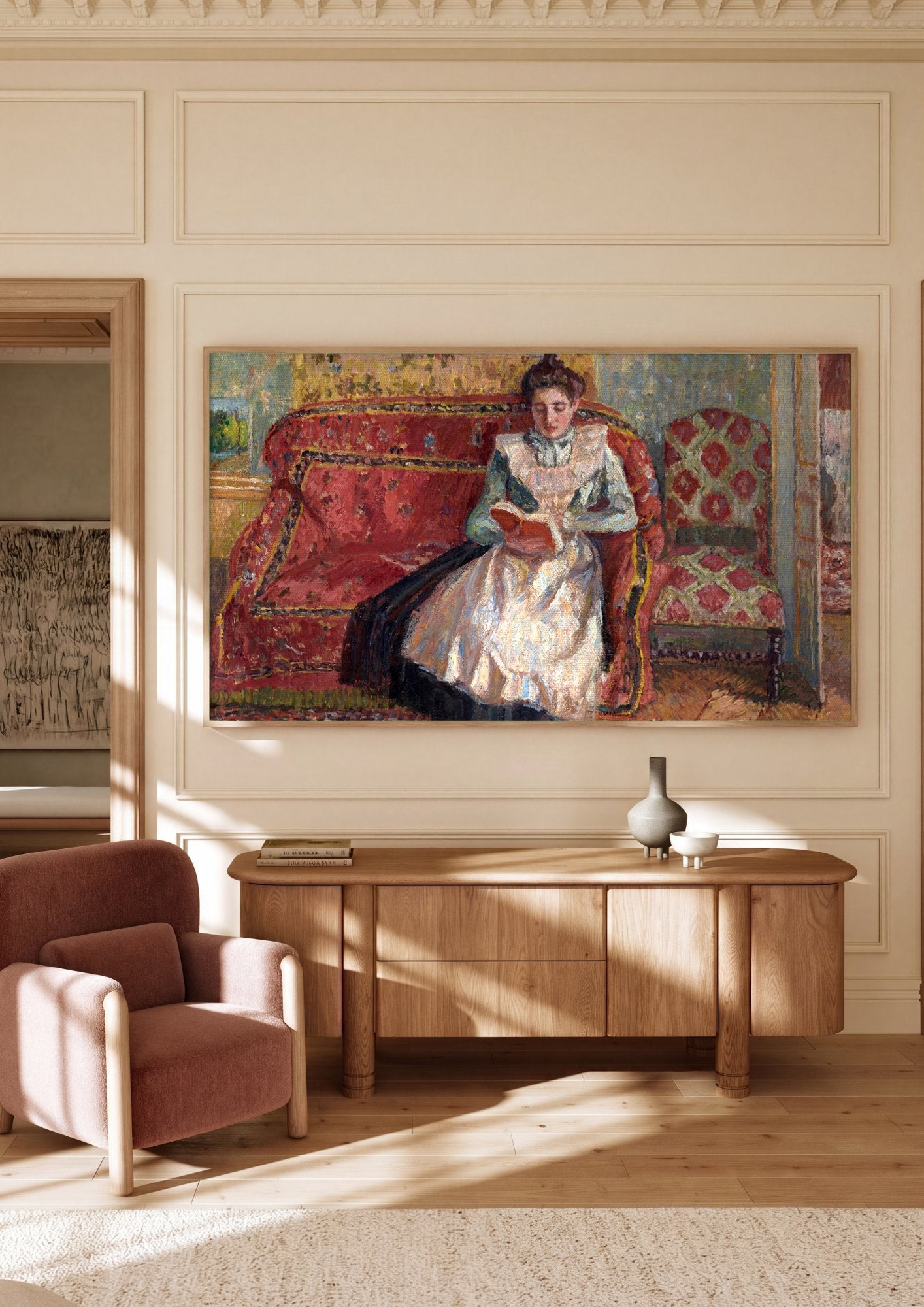 Quadro Decorativo A Leitora - Camille Pissarro em ambiente decorado