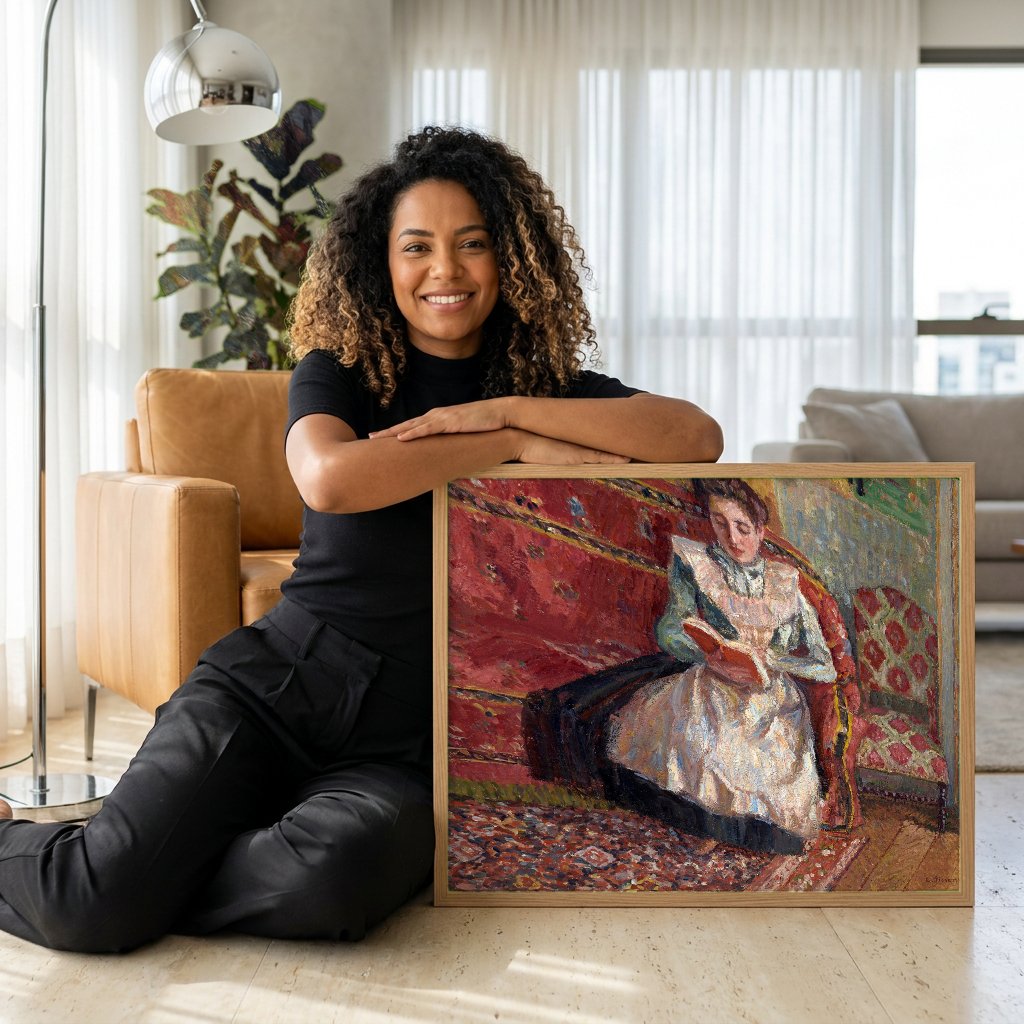 Quadro Decorativo A Leitora - Camille Pissarro com modelo em ambiente