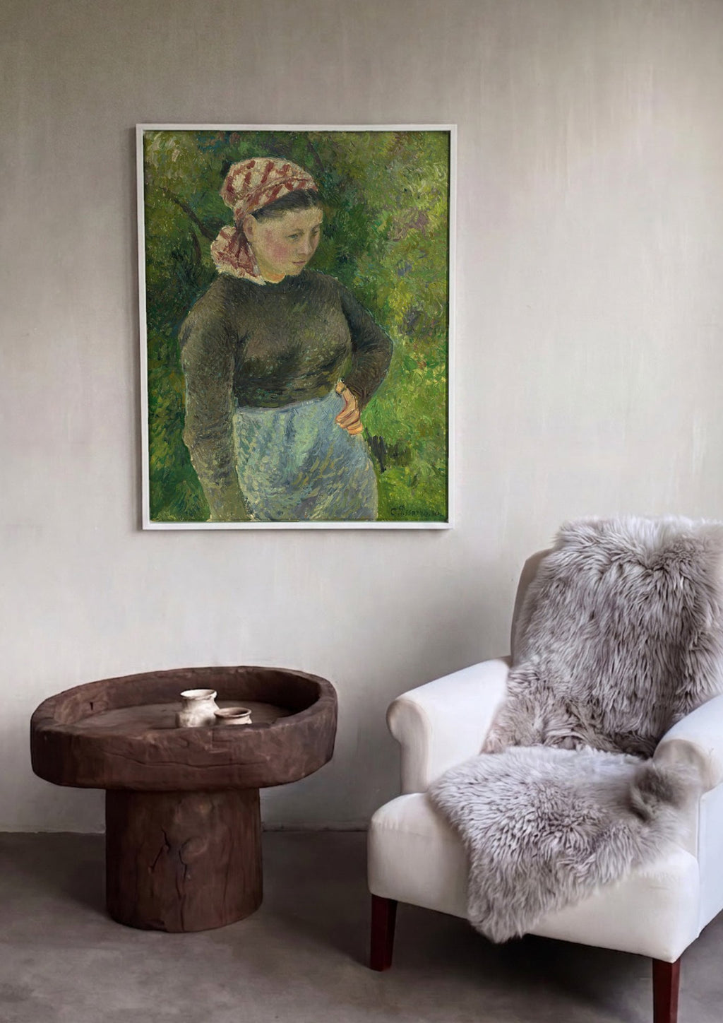 Quadro Decorativo Camponesa - Camille Pissarro em ambiente decorado
