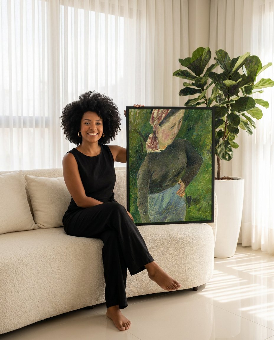 Quadro Decorativo Camponesa - Camille Pissarro com modelo em ambiente