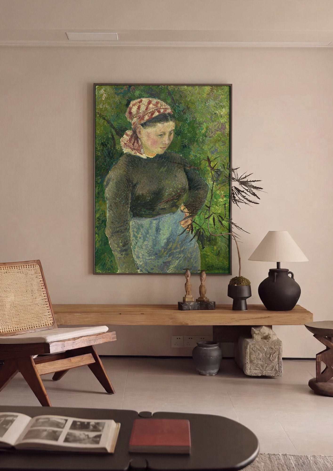 Quadro Decorativo Camponesa - Camille Pissarro em ambiente decorado