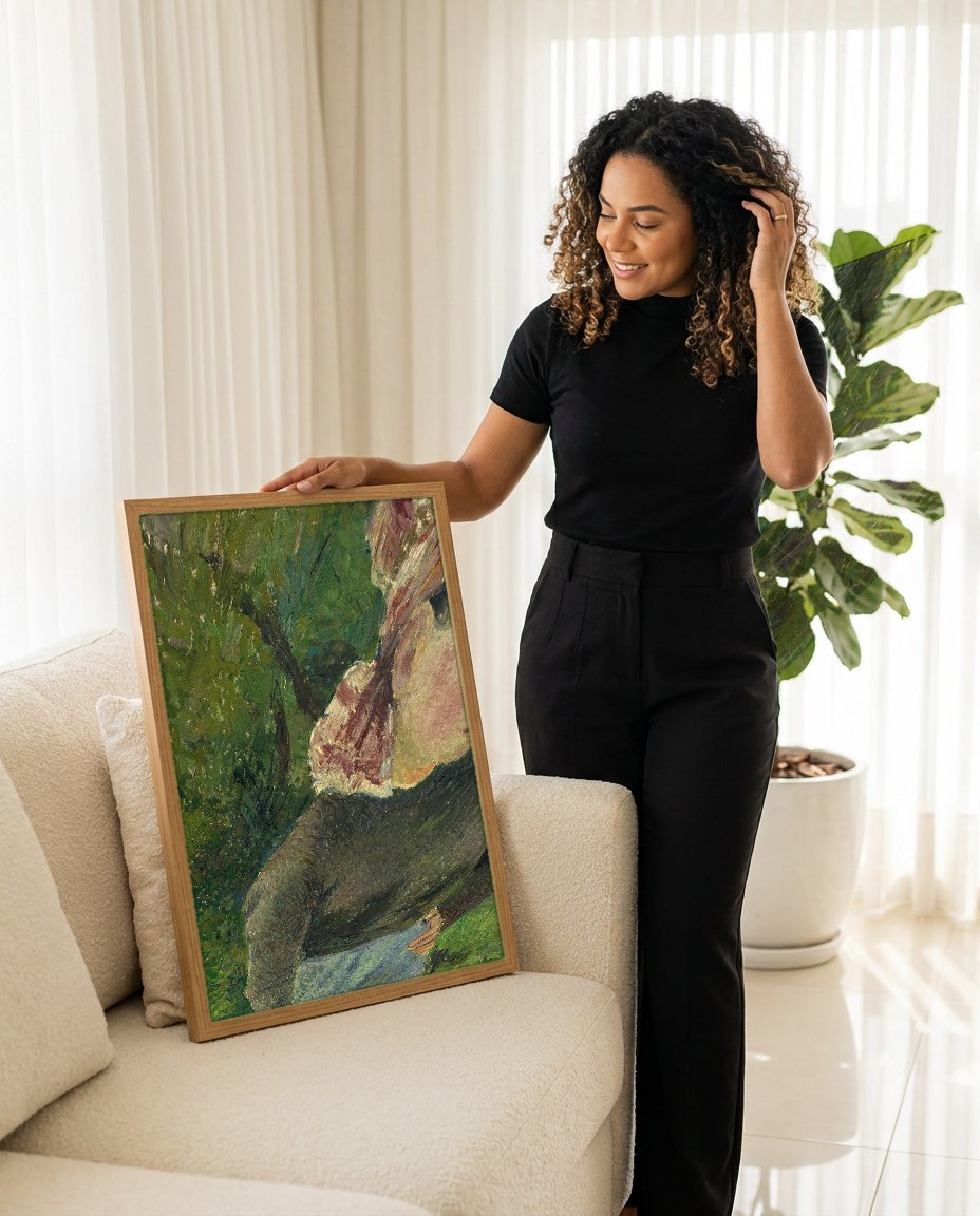 Quadro Decorativo Camponesa - Camille Pissarro com modelo em ambiente