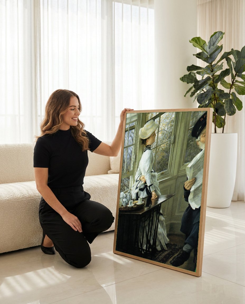 Quadro Decorativo A Despedida - James Tissot com modelo em ambiente