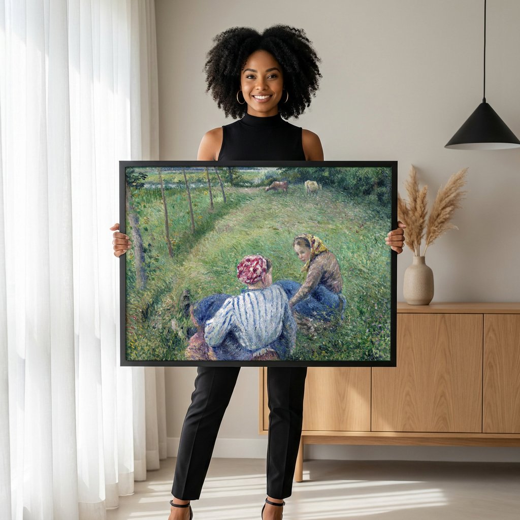 Quadro Decorativo Colheita no Campo - Pissarro com modelo em ambiente