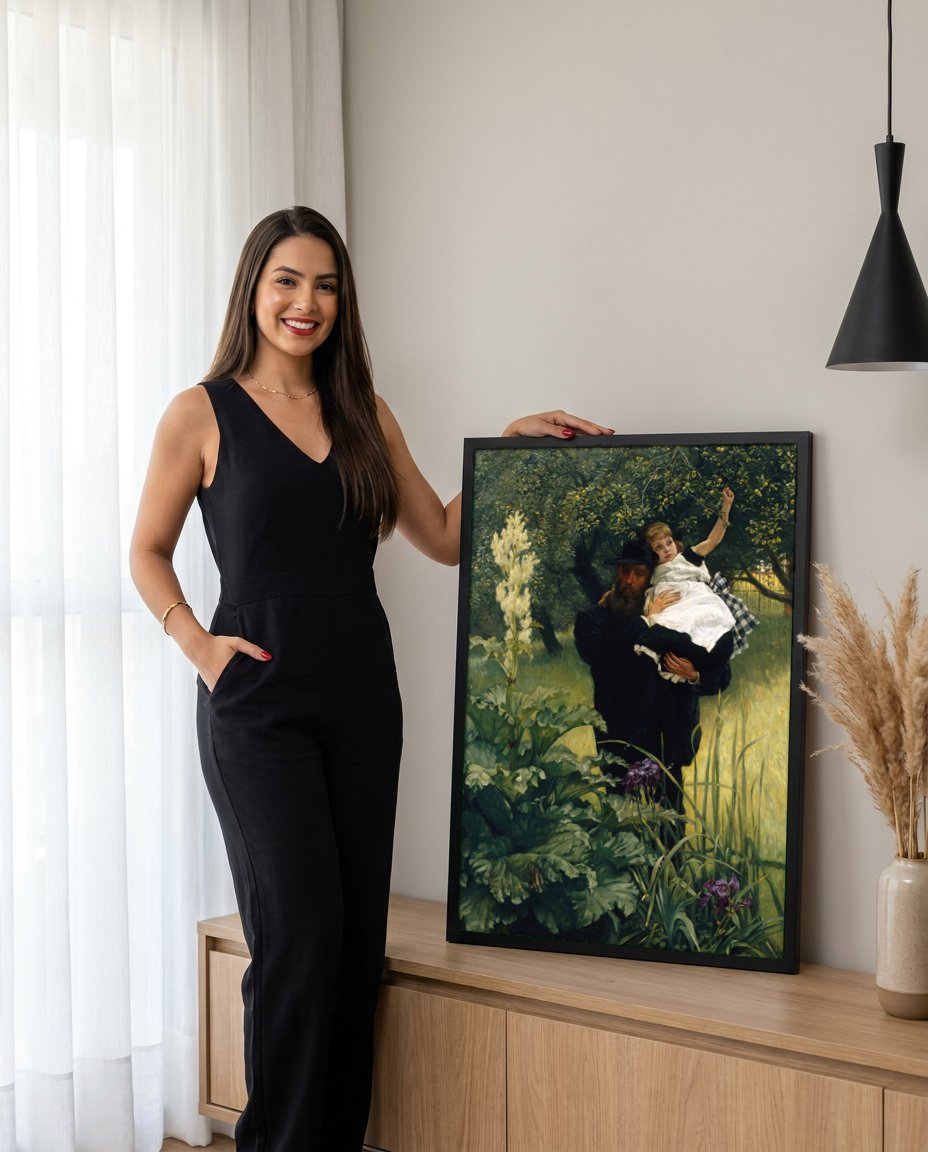 Quadro Decorativo O Pai Amado - James Tissot com modelo em ambiente