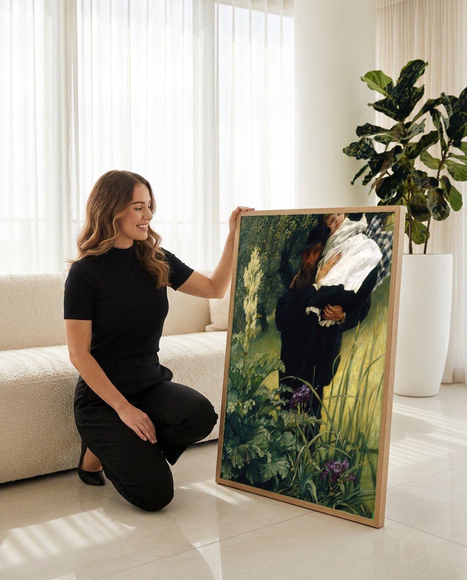 Quadro Decorativo O Pai Amado - James Tissot com modelo em ambiente