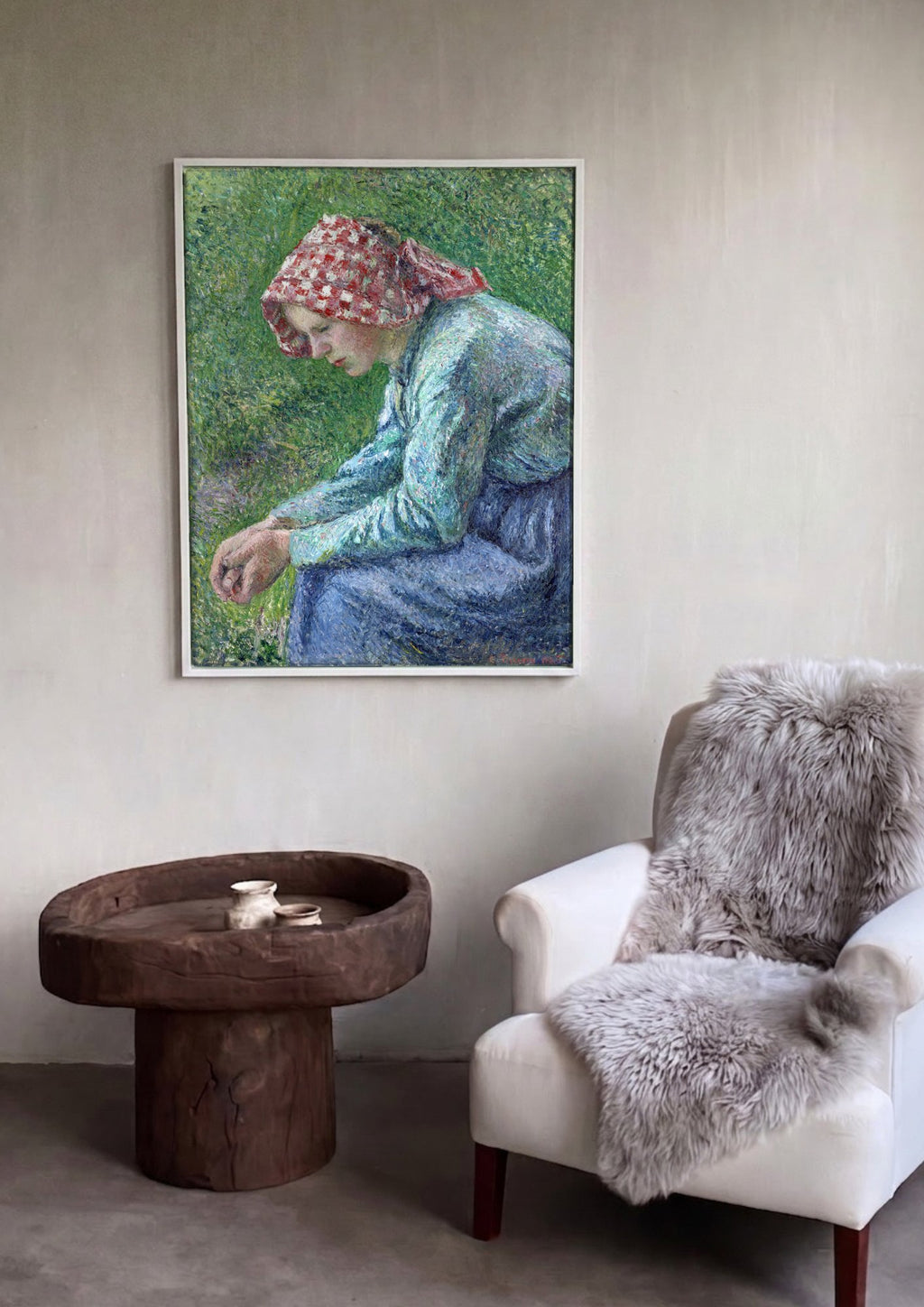 Quadro Decorativo Camponesa Sentada - Pissarro em ambiente decorado