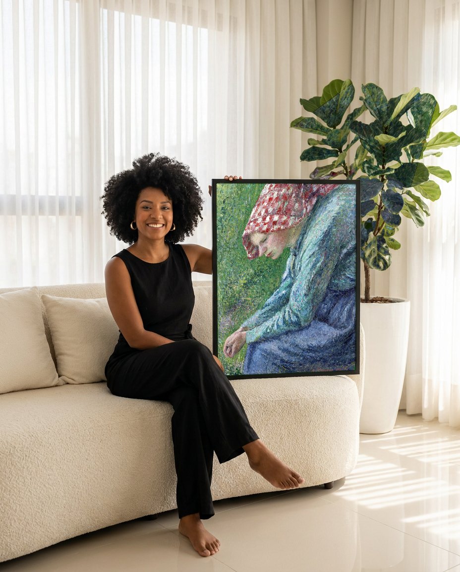Quadro Decorativo Camponesa Sentada - Pissarro com modelo em ambiente
