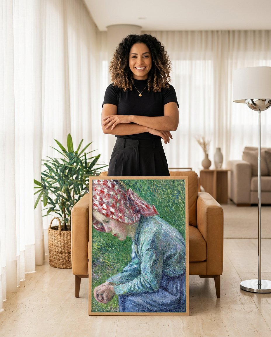 Quadro Decorativo Camponesa Sentada - Pissarro com modelo em ambiente