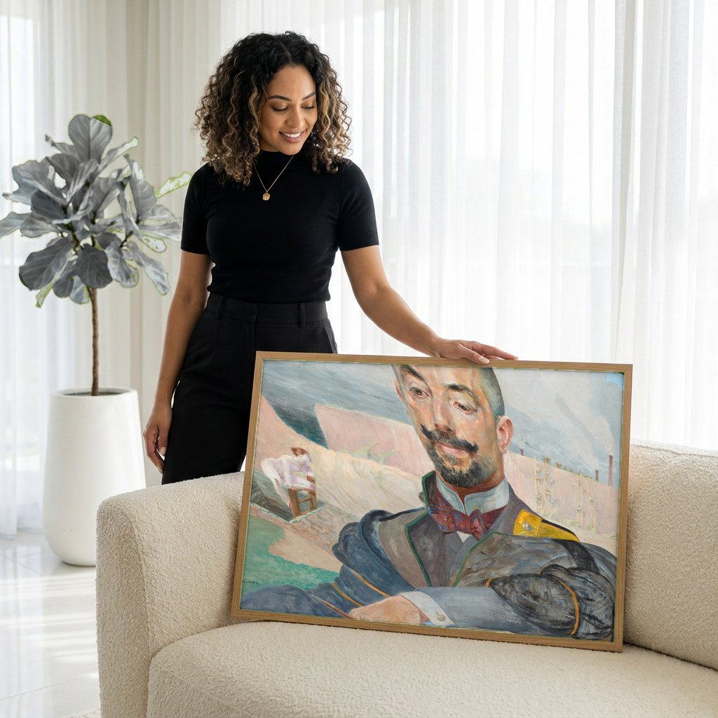 Quadro Decorativo Retrato com Cenas Místicas - Jacek Malczewski com modelo em ambiente