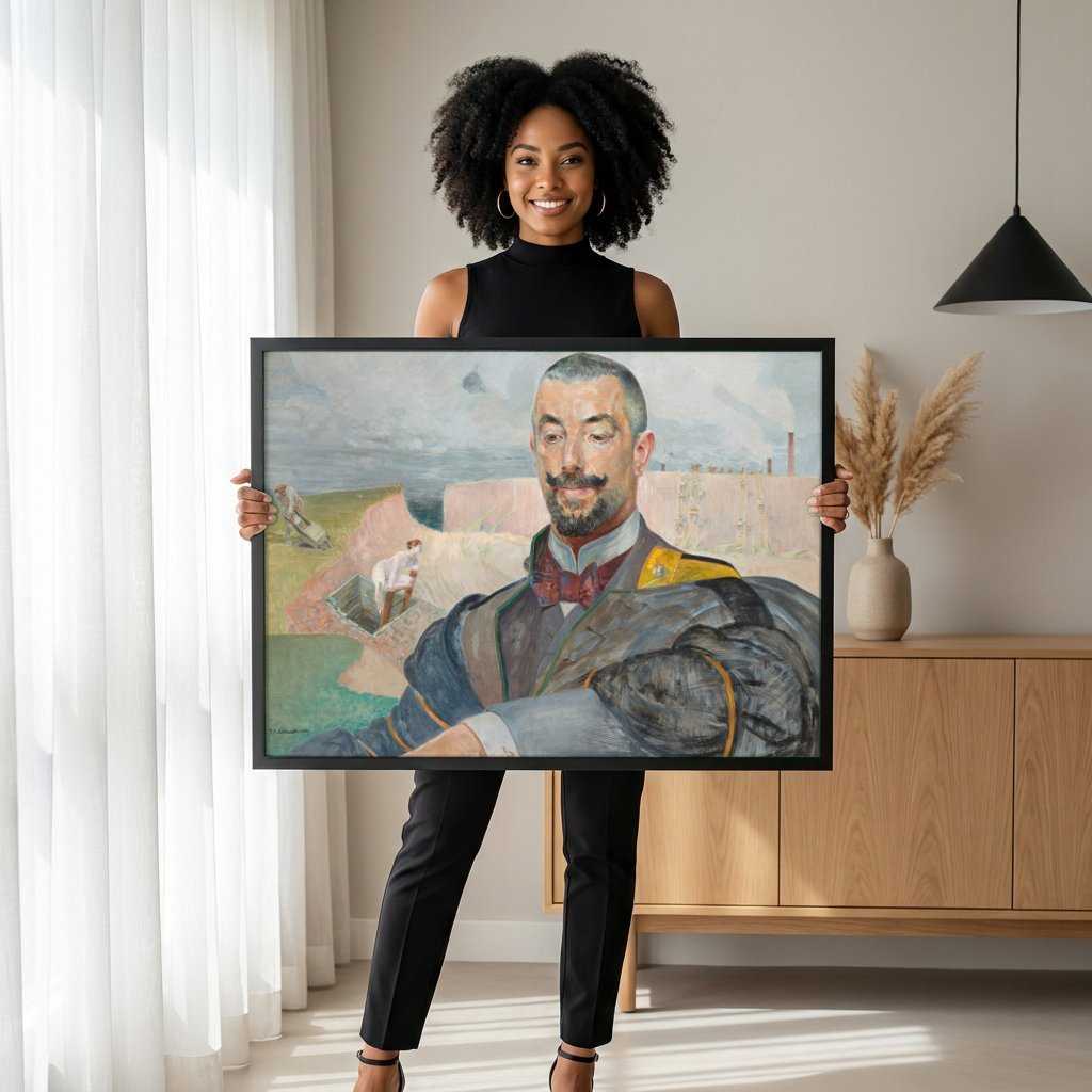 Quadro Decorativo Retrato com Cenas Místicas - Jacek Malczewski com modelo em ambiente