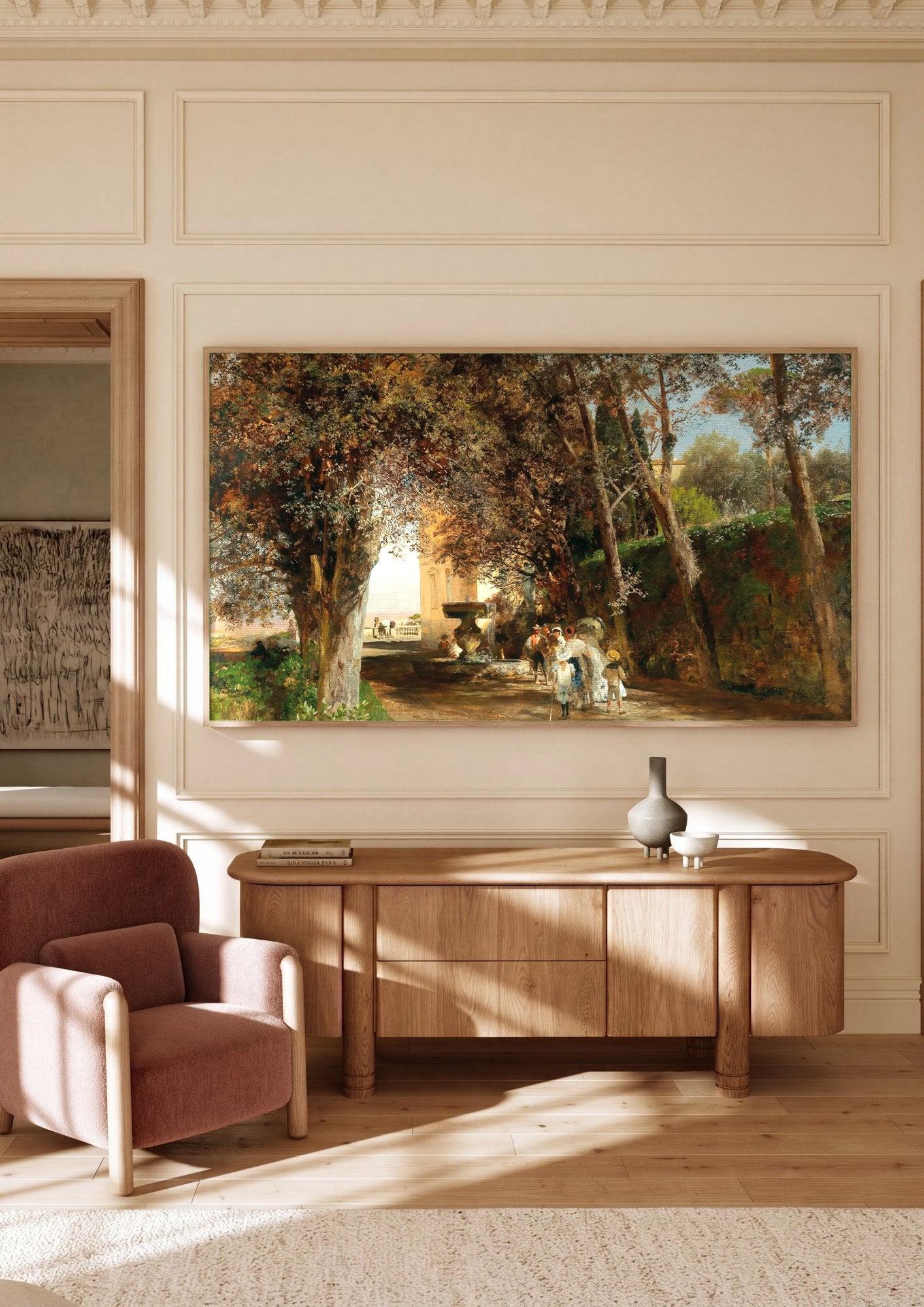 Quadro Decorativo Jardins Sombrios na Itália - Oswald Achenbach em ambiente decorado