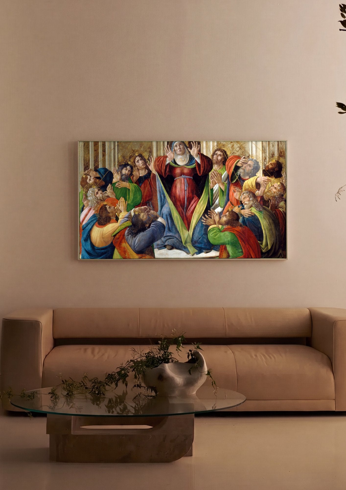 Quadro Decorativo A Descida do Espírito Santo - Botticelli em ambiente decorado