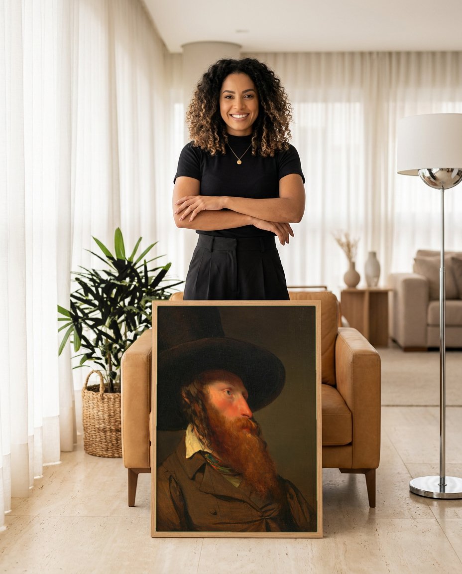 Quadro Decorativo Homem com Barba Ruiva - Amerling com modelo em ambiente