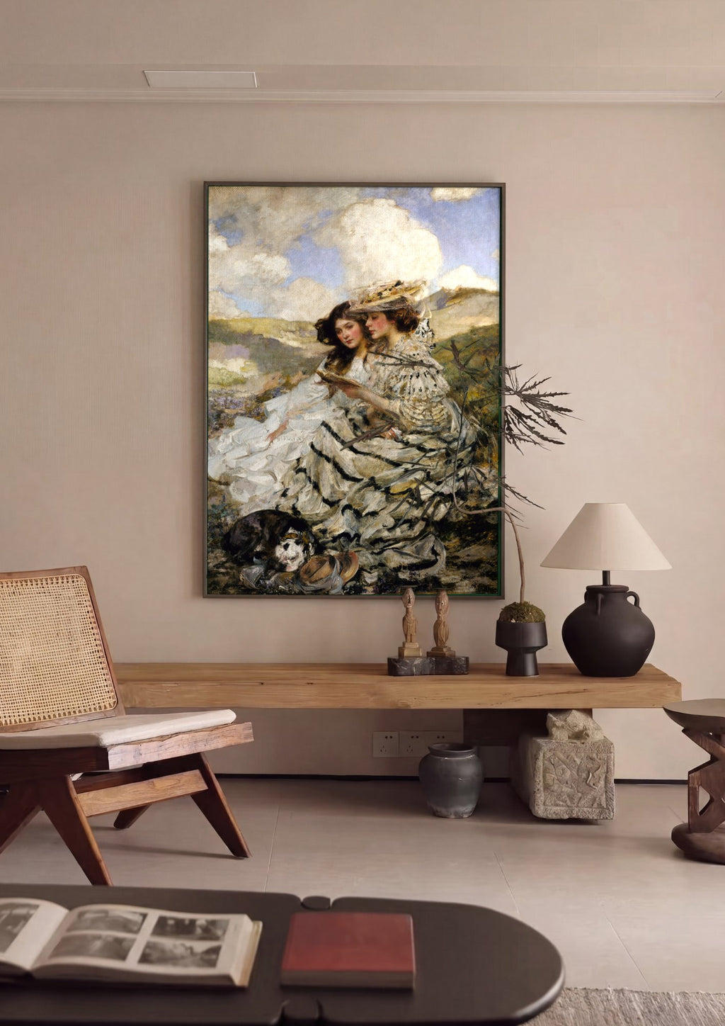 Quadro Decorativo Duas Mulheres com Livro - James Jebusa Shannon em ambiente decorado