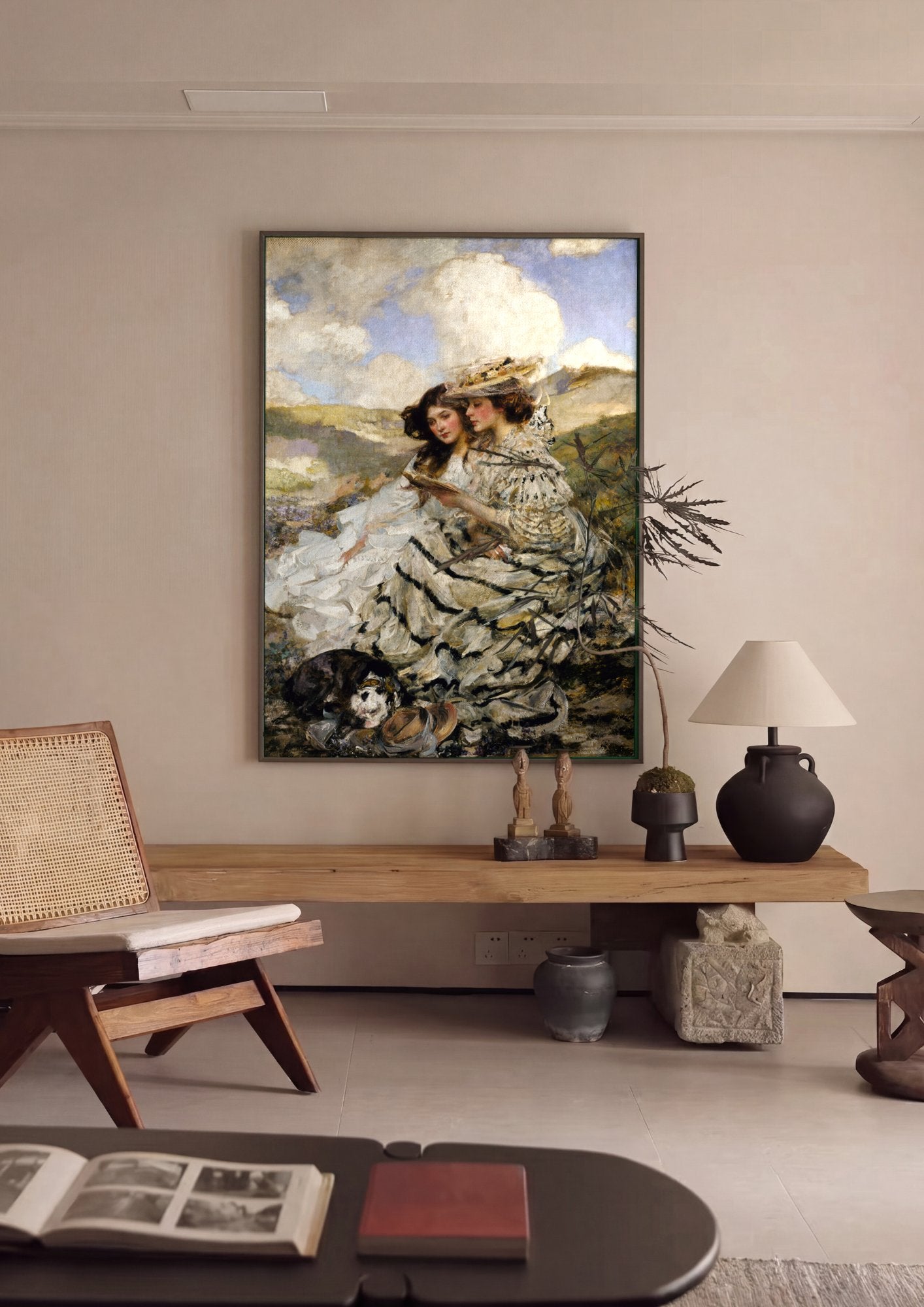 Quadro Decorativo Duas Mulheres com Livro - James Jebusa Shannon em ambiente decorado
