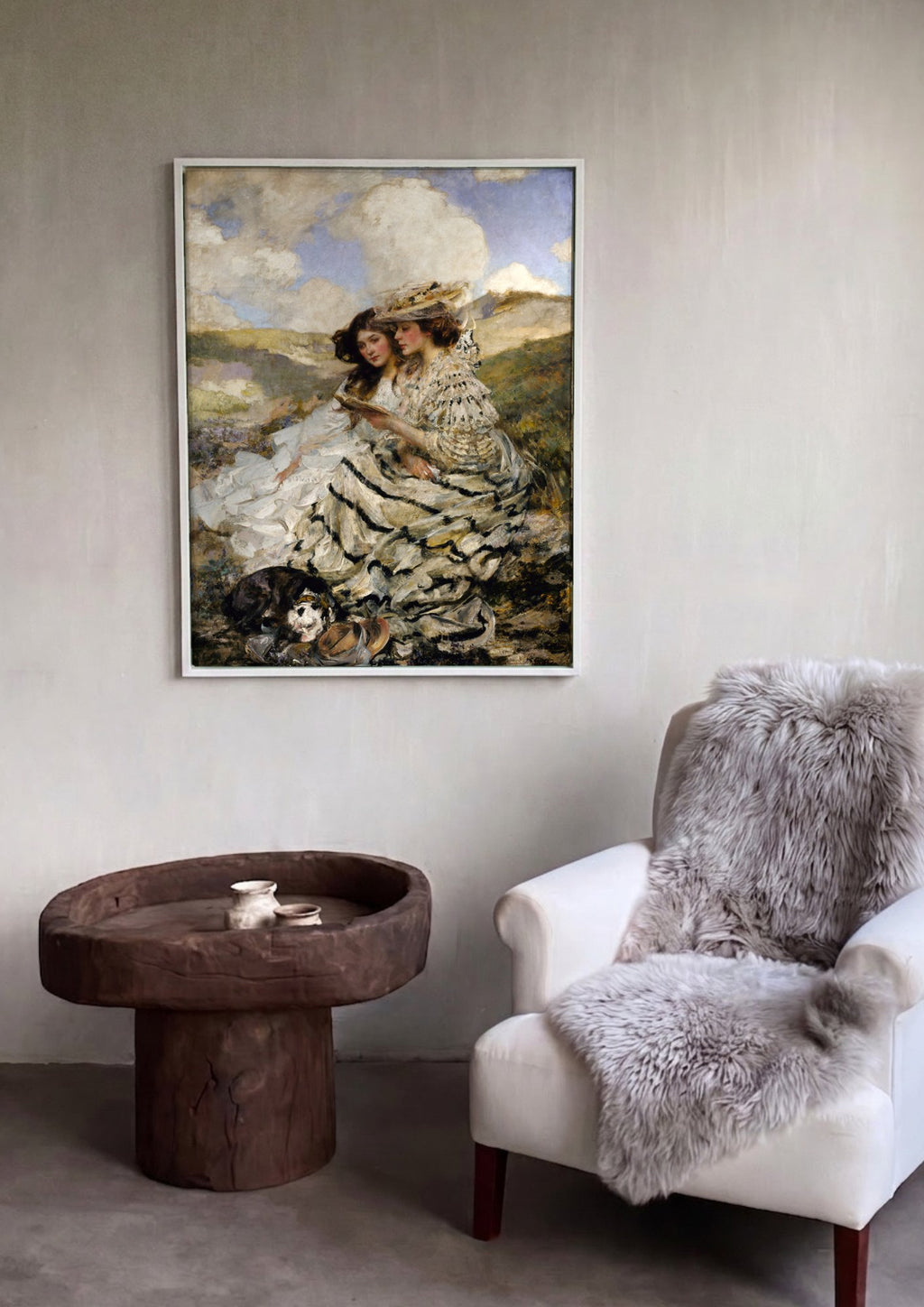 Quadro Decorativo Duas Mulheres com Livro - James Jebusa Shannon em ambiente decorado